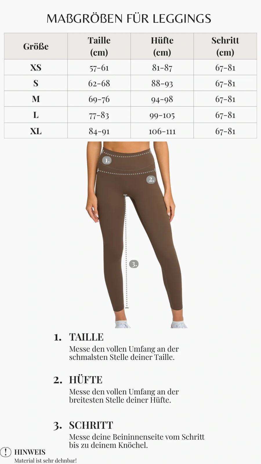 Size guide for this product